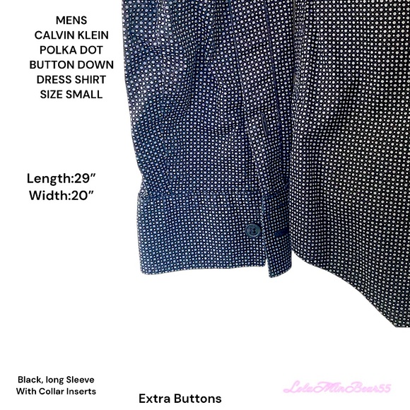 MENS CALVIN KLEIN POLKA DOT LONG SLEEVE DRESS SHIRT NWOT-EXTRA BUTTONS SIZE SM - Picture 2 of 10